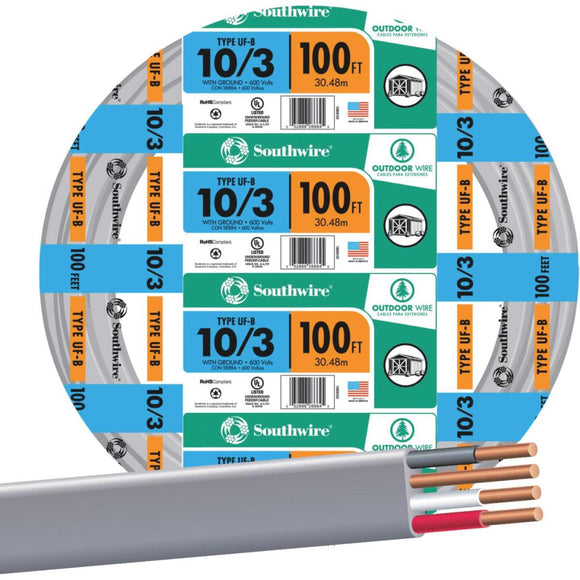 Southwire 100 Ft. 10 AWG 3-Conductor UFW/G Wire