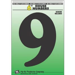 Address Numbers, 9, Black Plastic, Screw-In., 6-In.