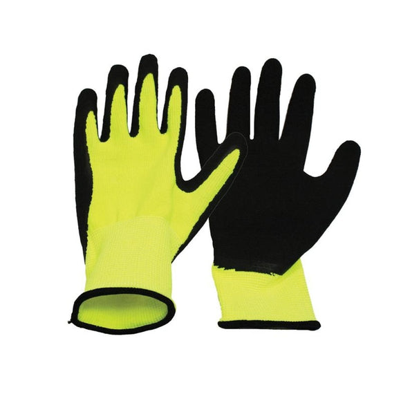 Boss V2 Flexi Grip High- Vis  Poly Knit Latex Palm Glove (Black/Yellow Small)